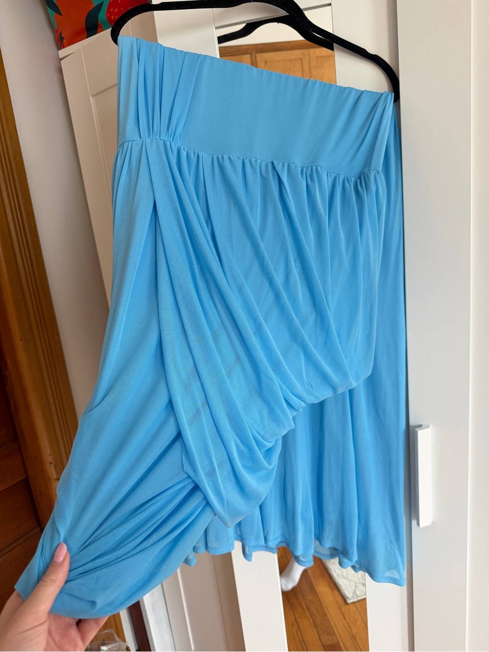 ASOS Design | Mesh Halter Sky Blue Draped Maxi Dress - Picture 5 of 7